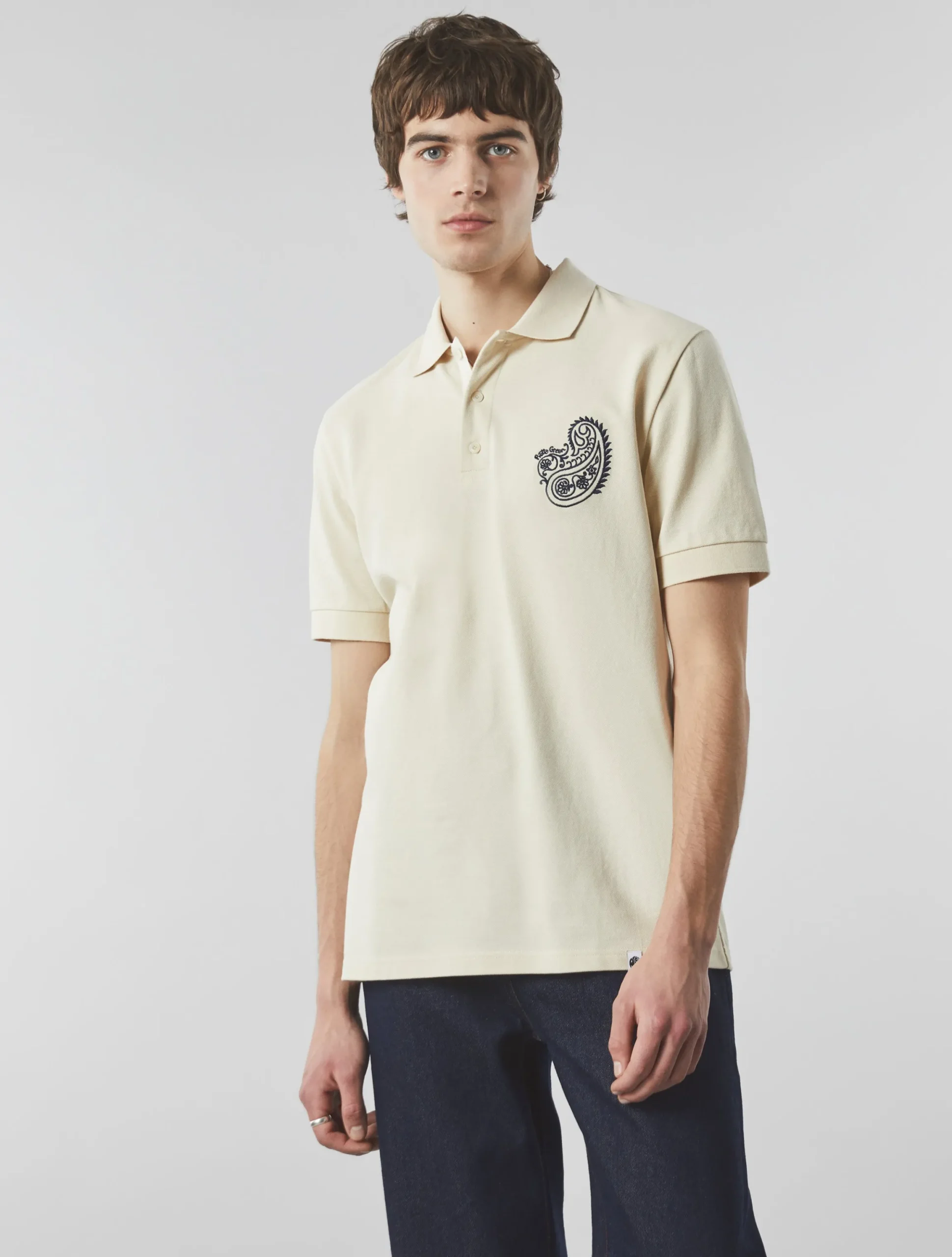 Pretty Green Bay Paisley Embroidered Polo Stone Cheap