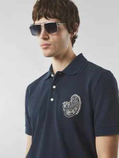 Pretty Green Bay Paisley Embroidered Polo Navy New