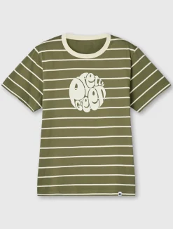 Pretty Green Capella Stripe Logo T-shirt Khaki Store