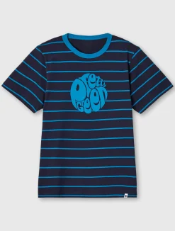 Pretty Green Capella Stripe Logo T-shirt Navy Discount