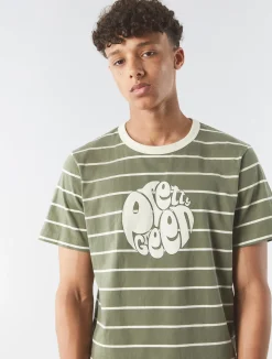 Pretty Green Capella Stripe Logo T-shirt Khaki Store