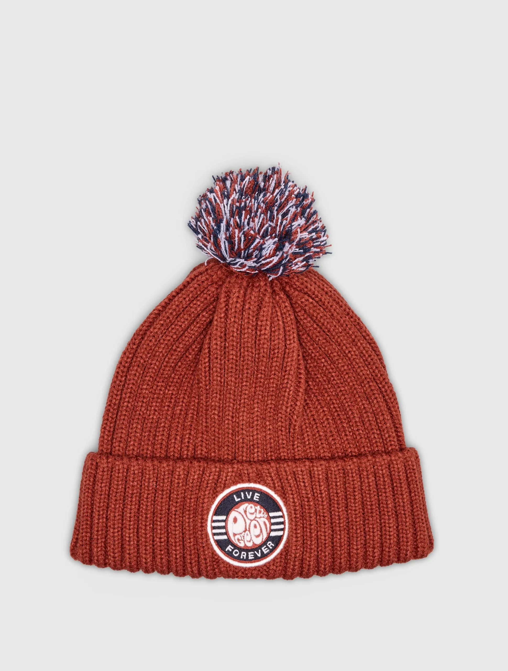 Pretty Green Live Forever Bobble Hat Red New