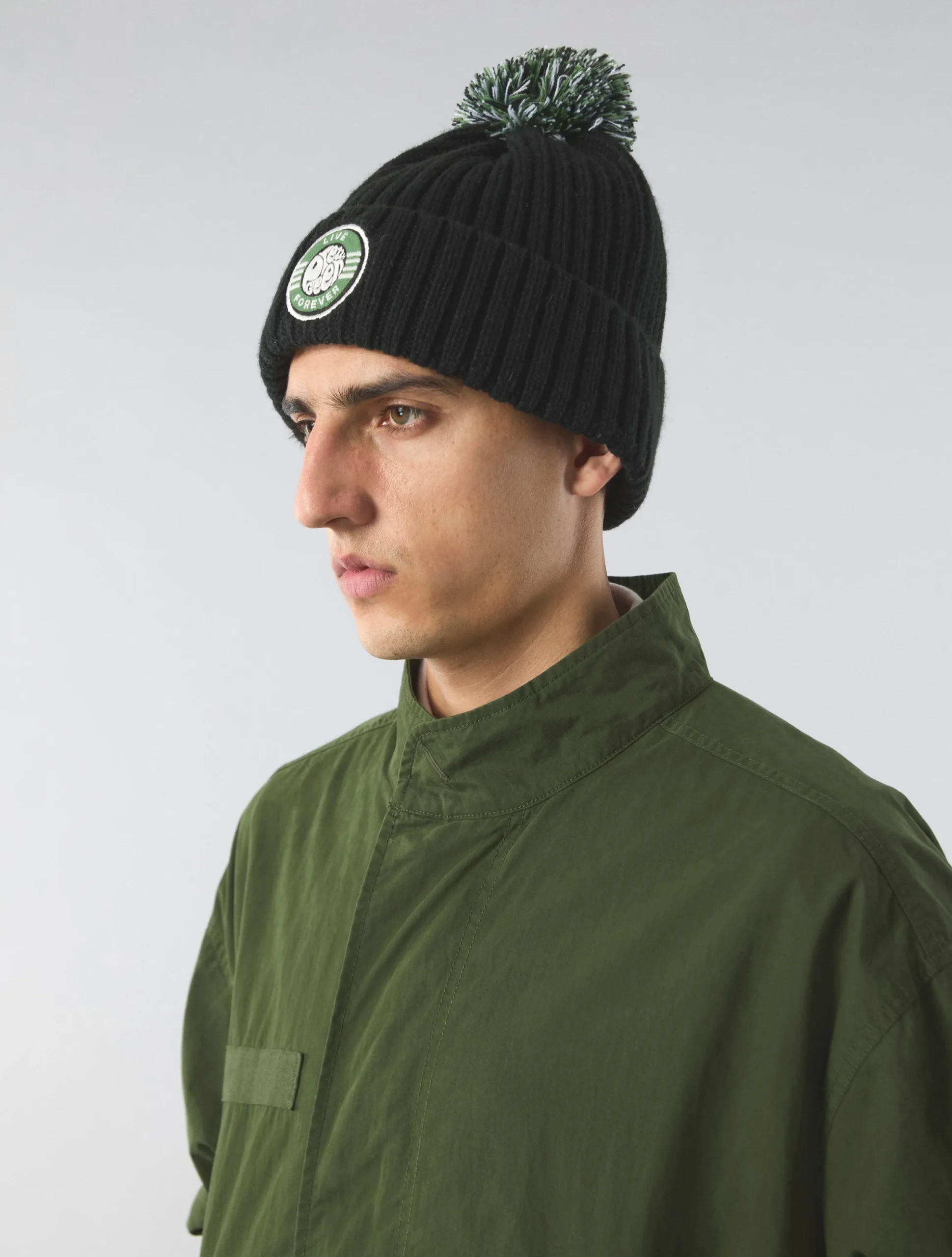 Pretty Green Live Forever Bobble Hat Black Best