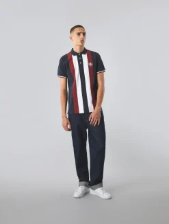 Pretty Green Live Forever Engineered Stripe Polo Navy Store