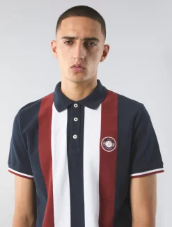 Pretty Green Live Forever Engineered Stripe Polo Navy Store