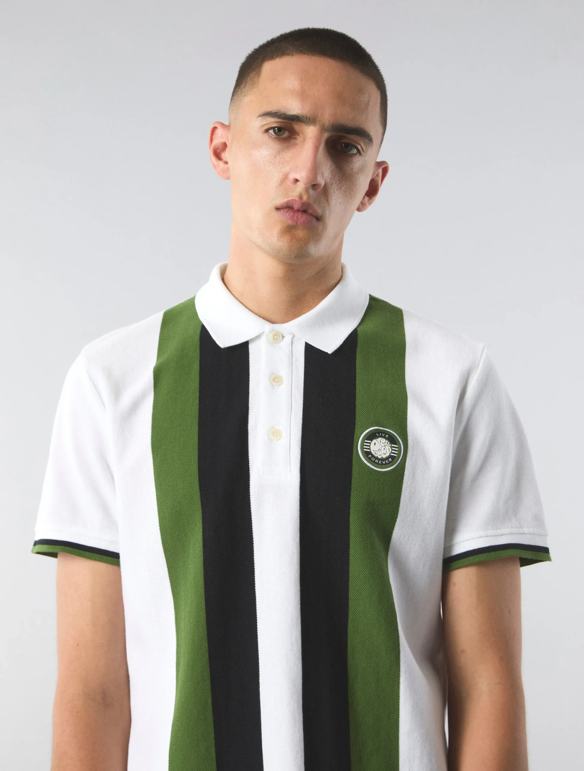 Pretty Green Live Forever Engineered Stripe Polo White Sale