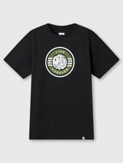 Pretty Green Live Forever Logo Tshirt Black Clearance