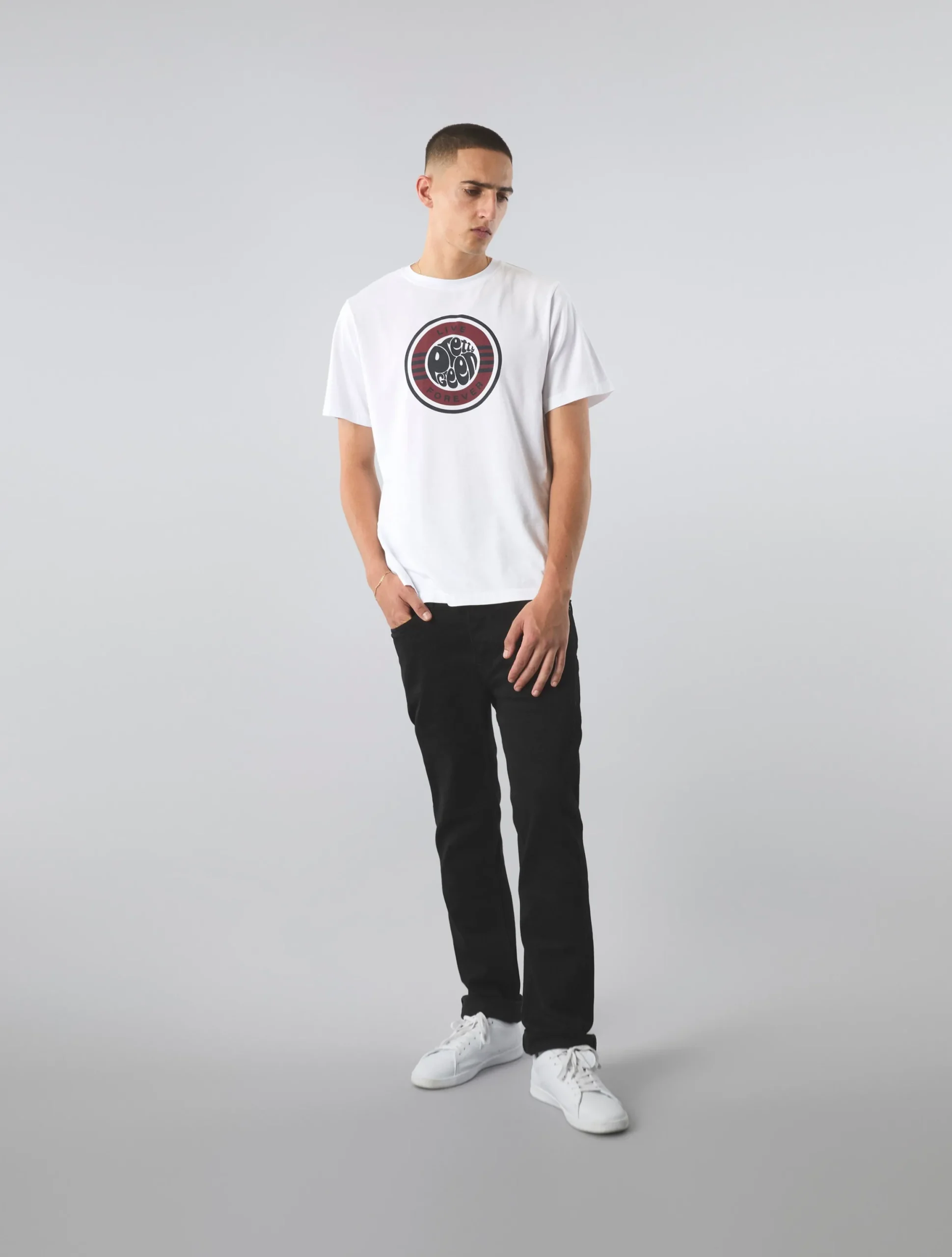 Pretty Green Live Forever Logo Tshirt White Hot