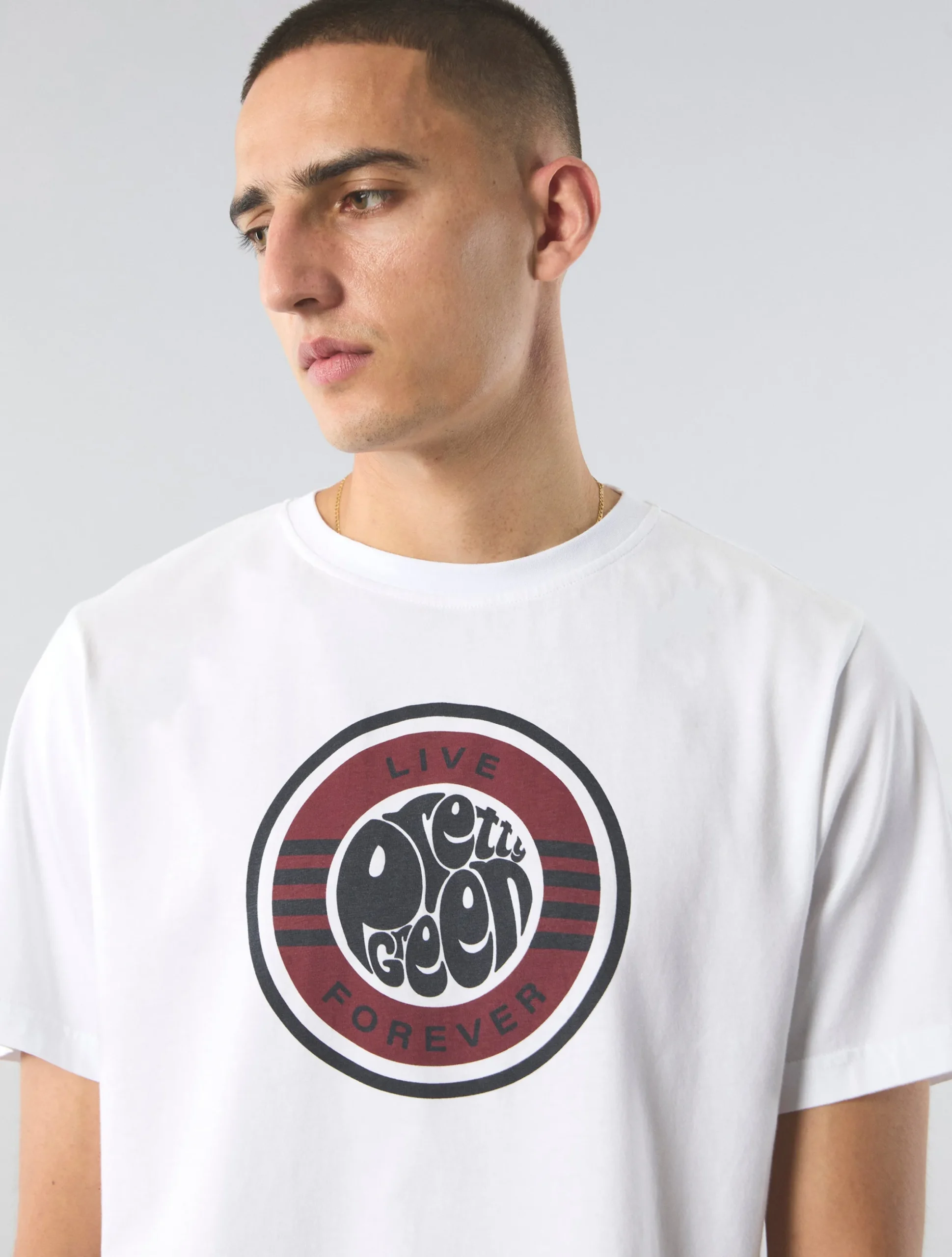 Pretty Green Live Forever Logo Tshirt White Hot