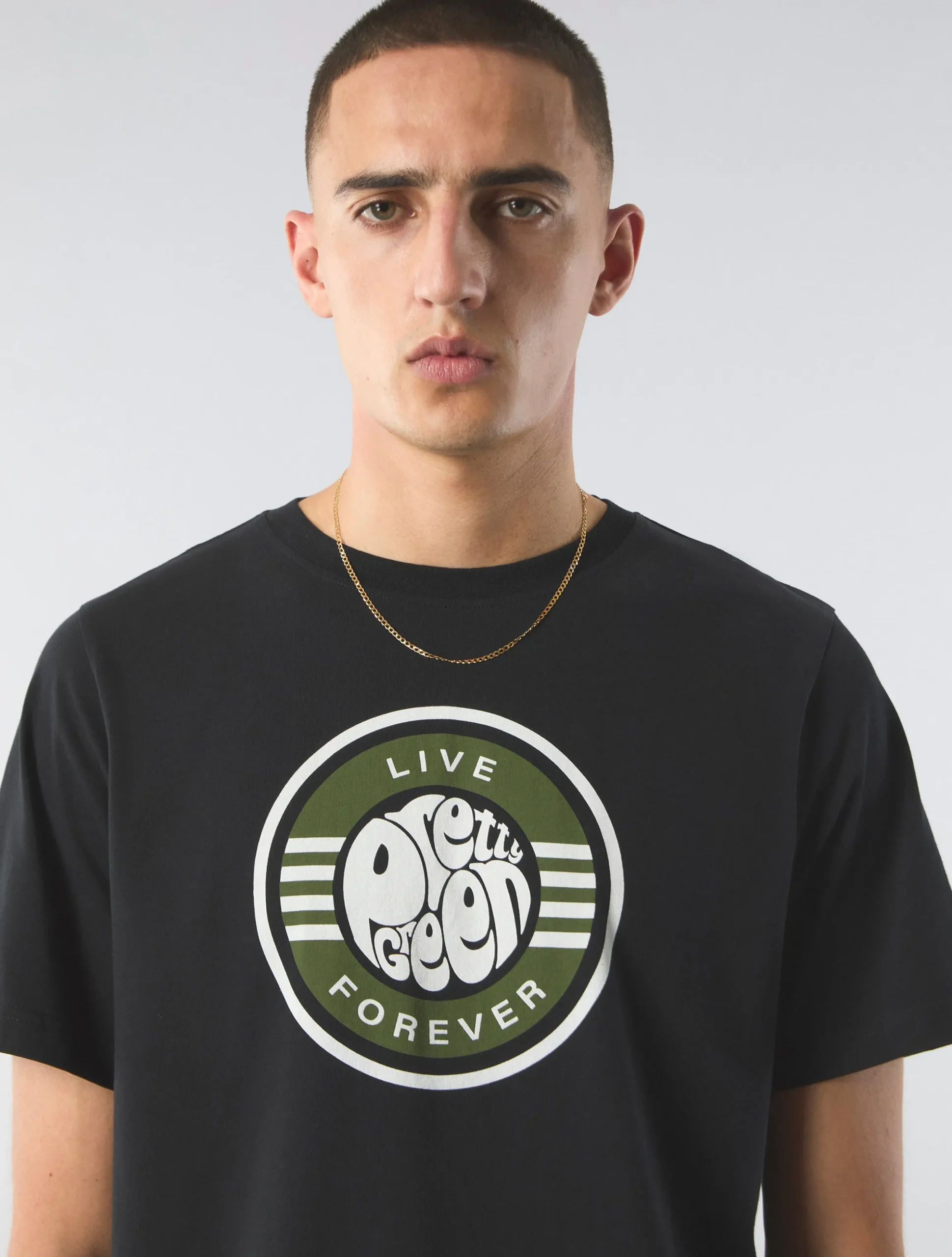 Pretty Green Live Forever Logo Tshirt Black Clearance