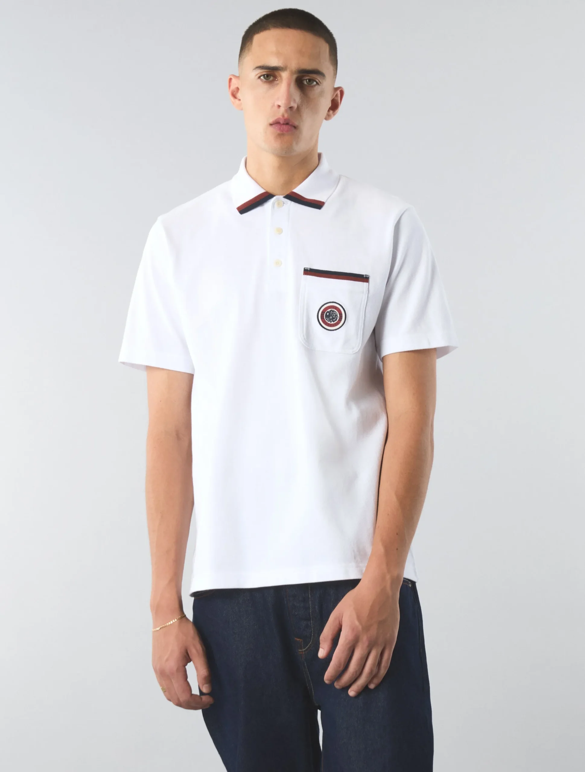Pretty Green Live Forever Pocket Polo White Store