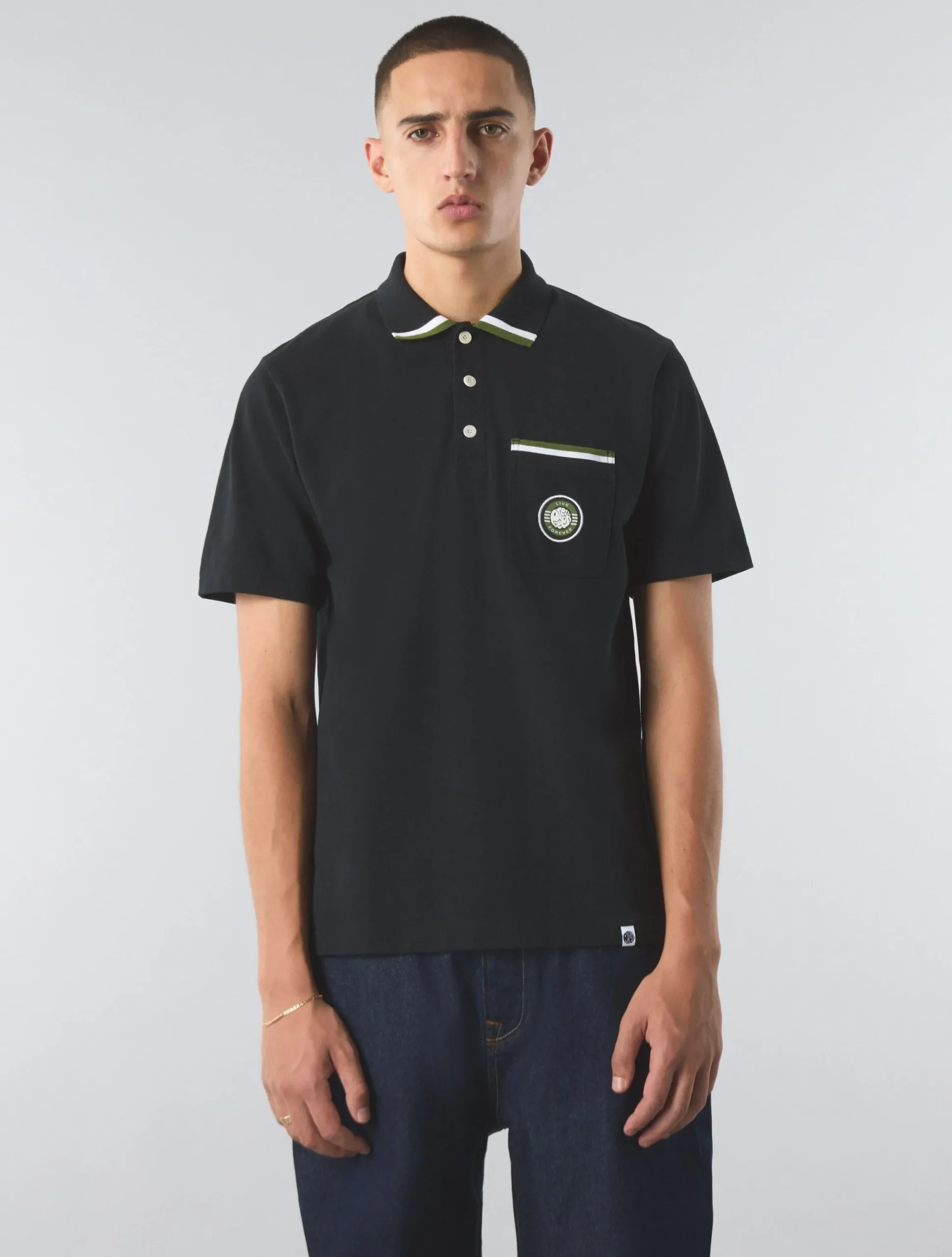 Pretty Green Live Forever Pocket Polo Black Outlet