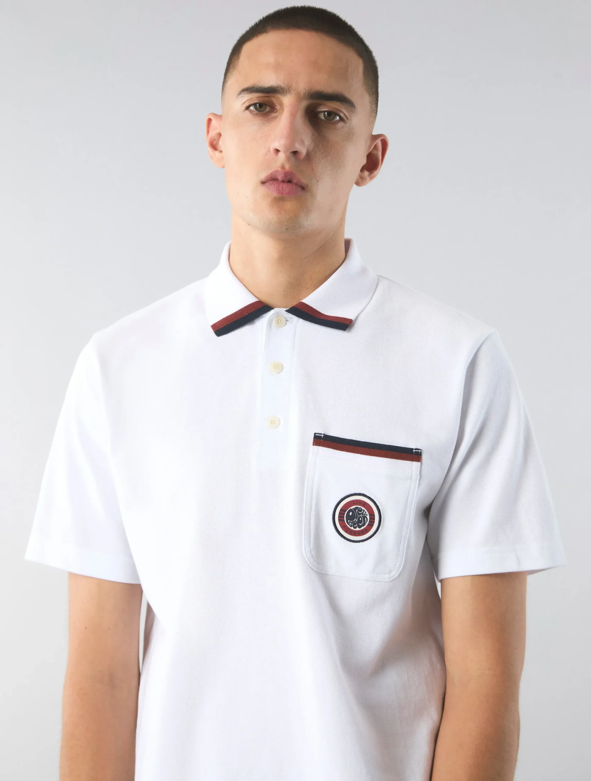Pretty Green Live Forever Pocket Polo White Store