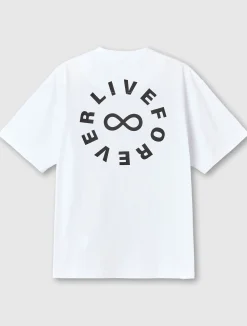 Pretty Green Live Forever Text Logo T-Shirt White Sale