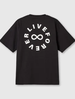 Pretty Green Live Forever Text Logo T-Shirt Black Store