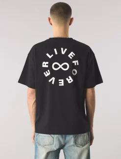 Pretty Green Live Forever Text Logo T-Shirt Black Store