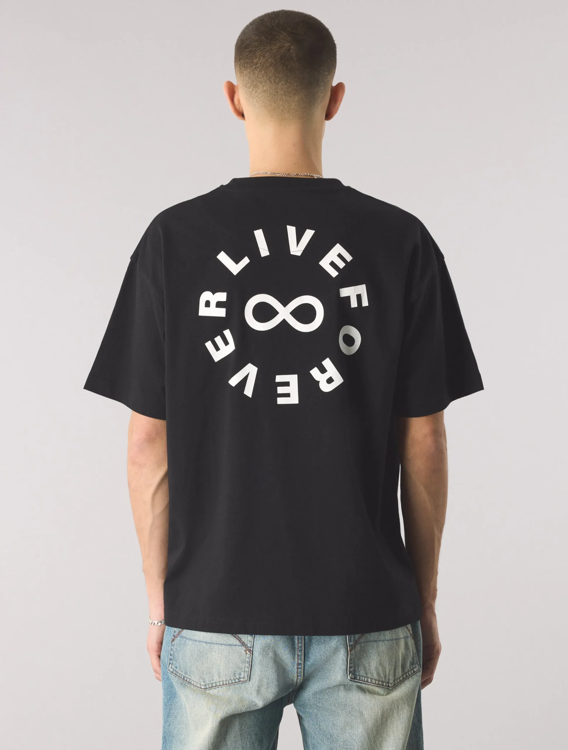 Pretty Green Live Forever Text Logo T-Shirt Black Store