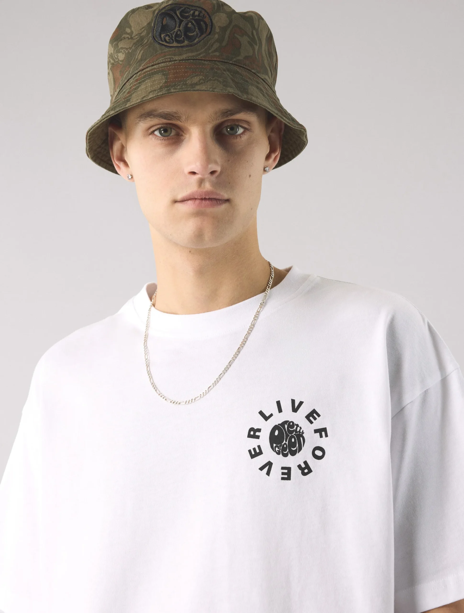 Pretty Green Live Forever Text Logo T-Shirt White Sale