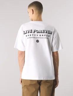 Pretty Green Live Forever Text T-Shirt White Sale