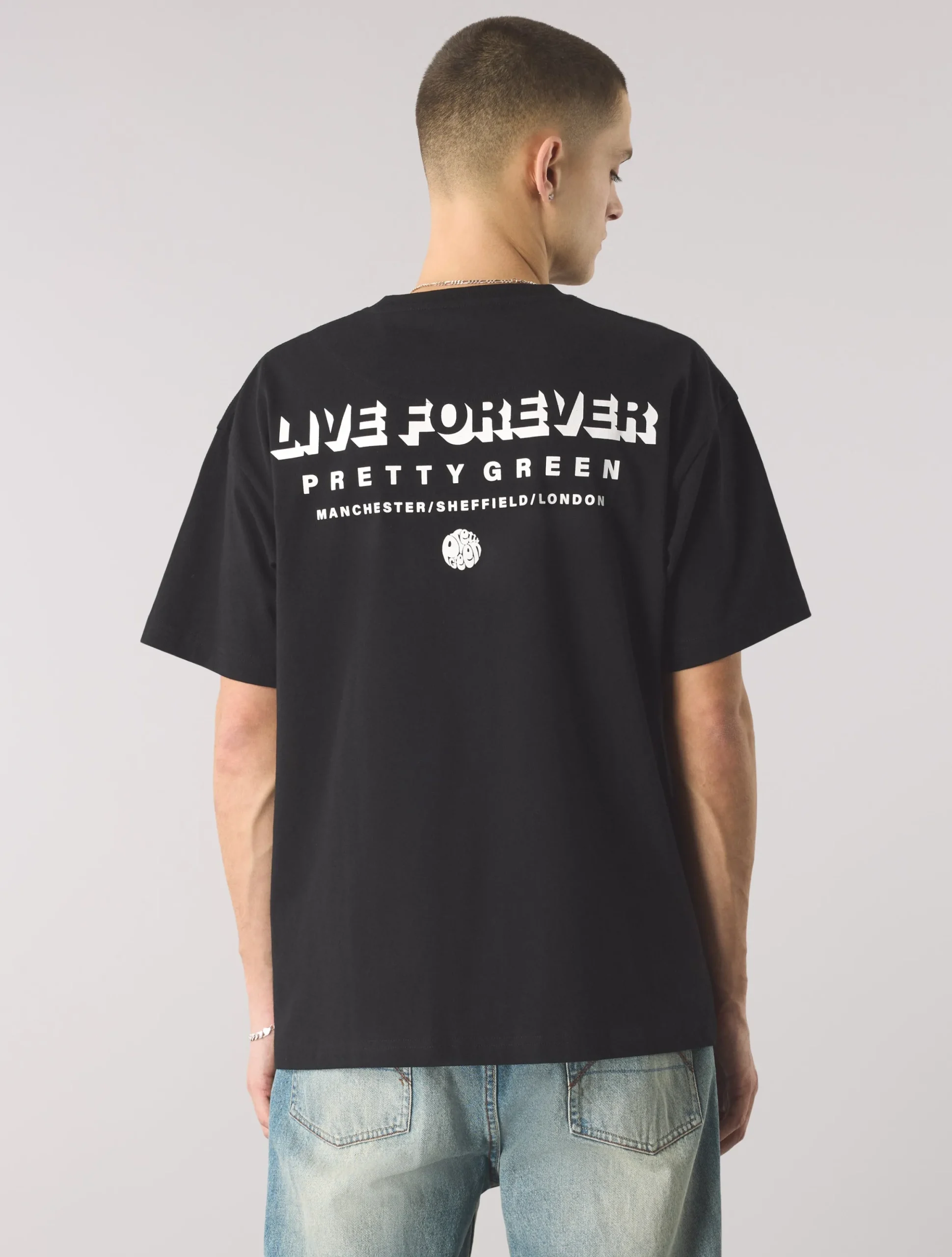 Pretty Green Live Forever Text T-Shirt Black Store