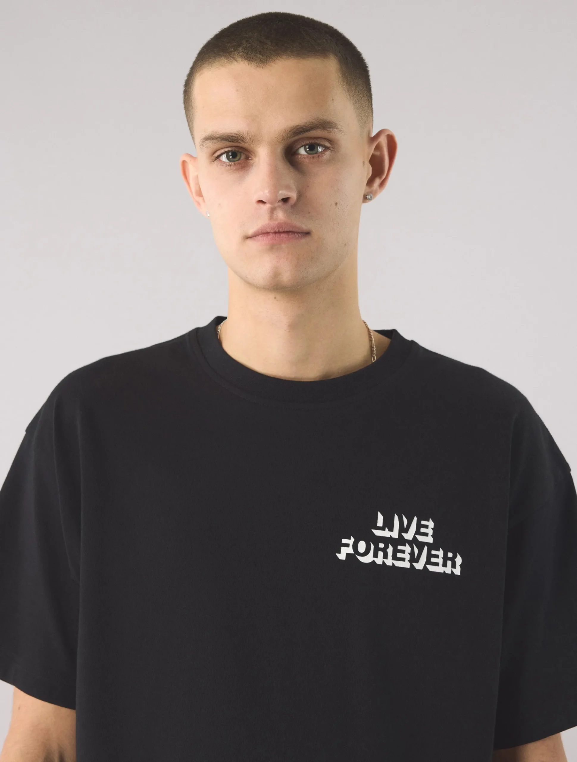 Pretty Green Live Forever Text T-Shirt Black Store