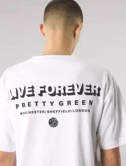 Pretty Green Live Forever Text T-Shirt White Sale