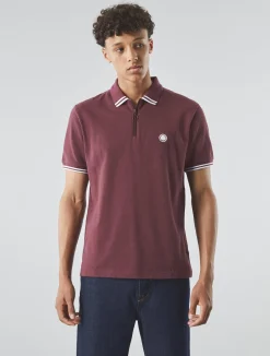 Pretty Green Mountfield Zip Polo Burgundy Discount