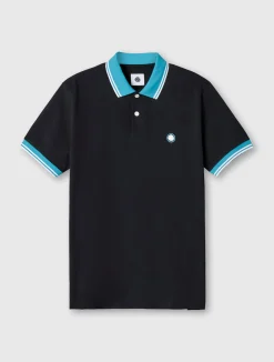 Pretty Green Tilby Contrast Collar Polo Black Flash Sale