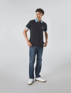 Pretty Green Tilby Contrast Collar Polo Black Flash Sale