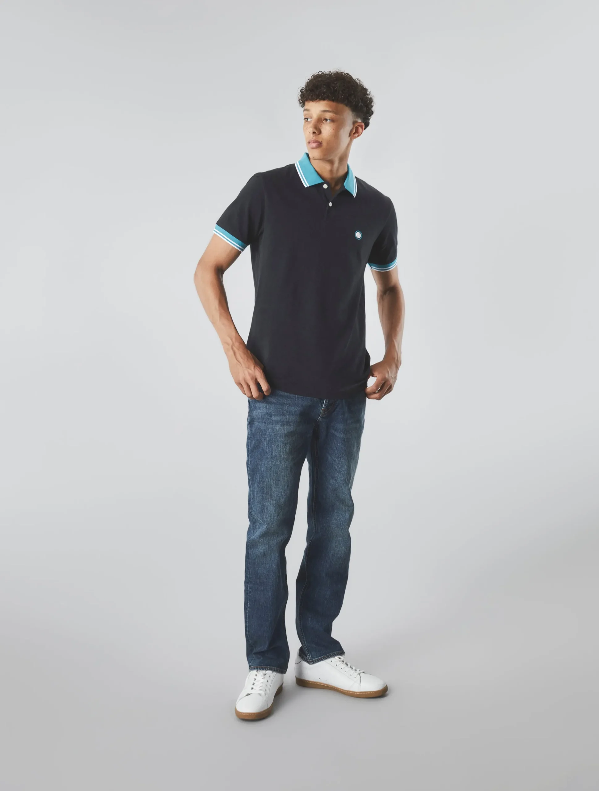 Pretty Green Tilby Contrast Collar Polo Black Flash Sale