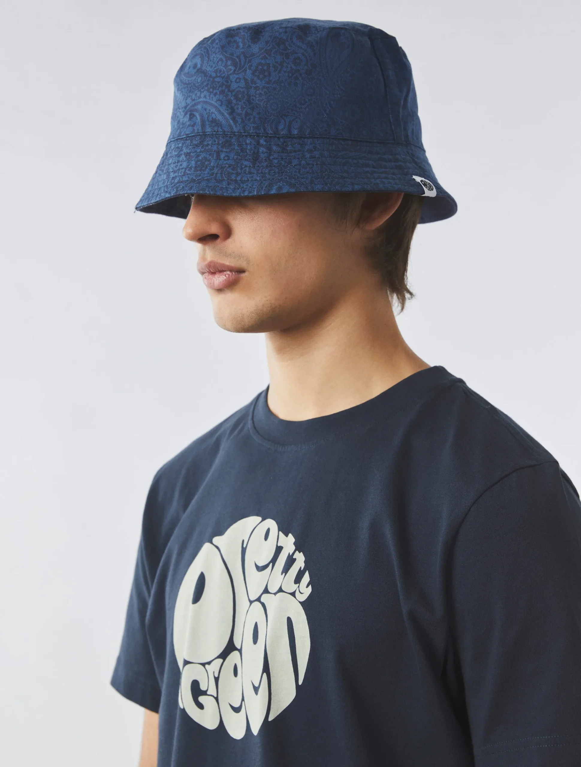 Pretty Green Tonal Paisley Reversible Bucket Hat Navy Sale