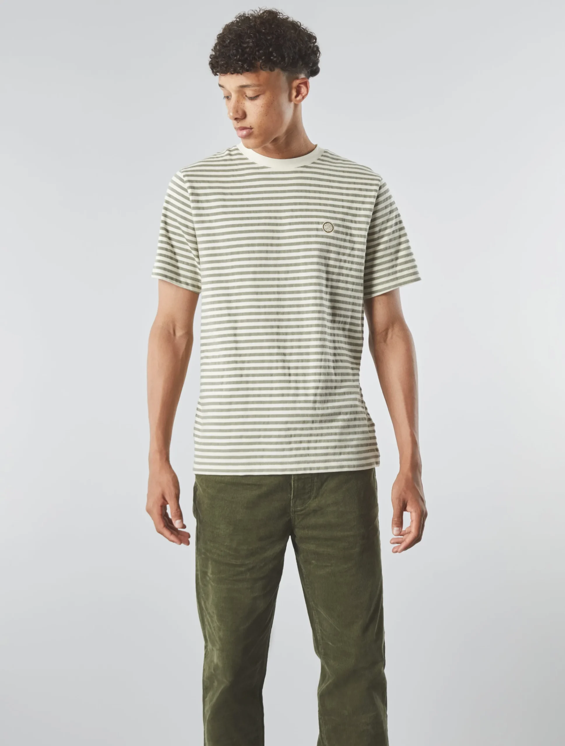 Pretty Green Travis Stripe T-shirt Khaki Shop