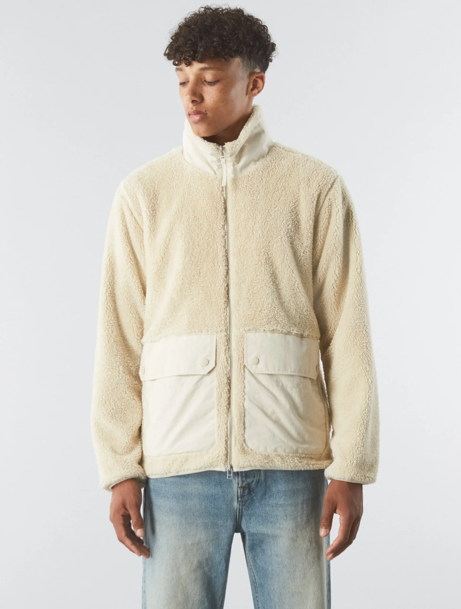 Pretty Green Wonderwall Borg Jacket Stone Best Sale