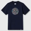 Pretty Green Wonderwall Paisley Logo T-shirt Navy Cheap