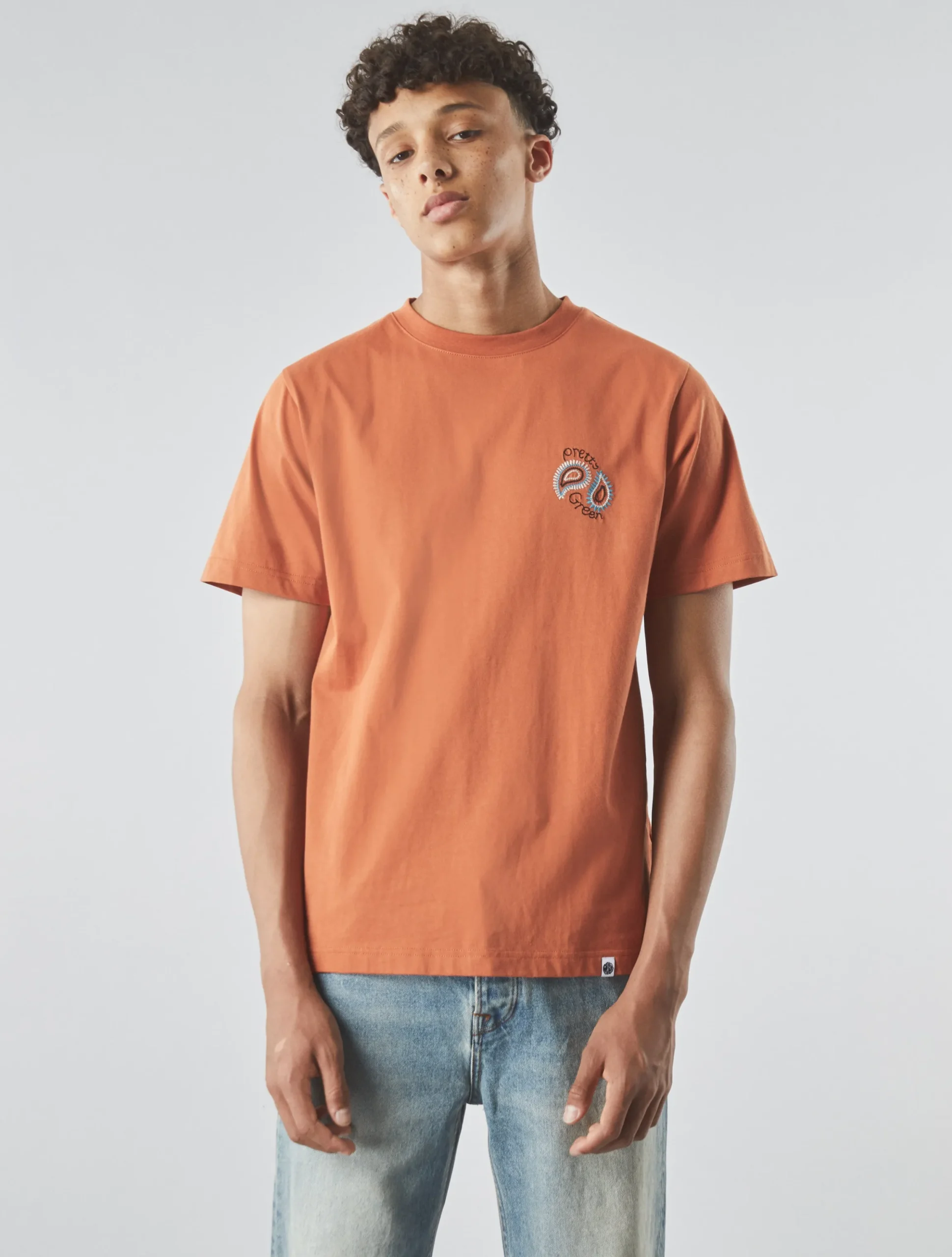 Pretty Green Wonderwall Paisley Motif T-shirt Orange Cheap