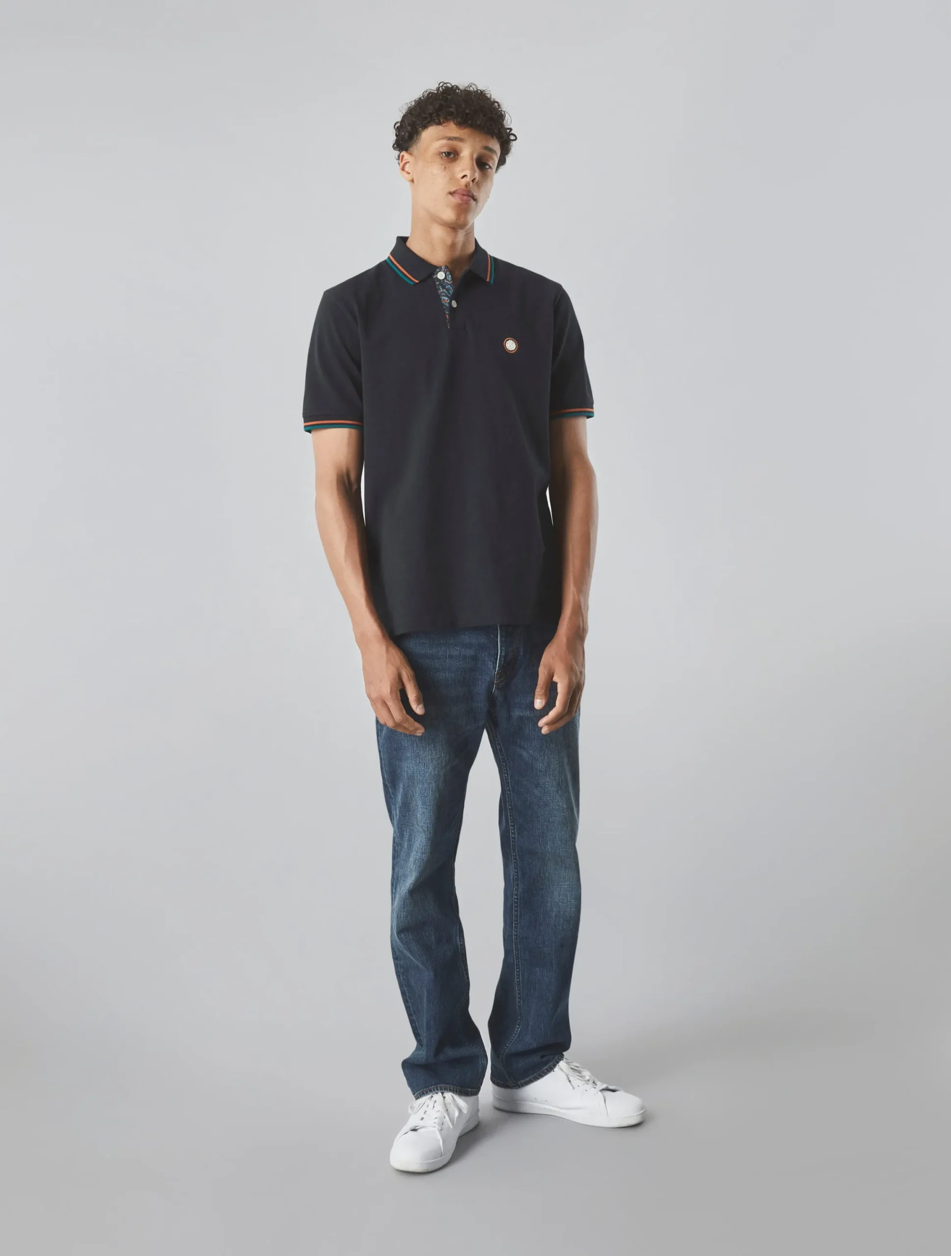 Pretty Green Wonderwall Paisley Placket Polo Black Store